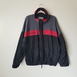 Vintage Mens Columbia Collared Zip Up Windbreaker Jacket Size L Black Grey Red