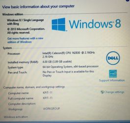 Dell Inspiron 15 Model 3531 2.16 GHz 4 RAM Arabic Keyboard Windows 8