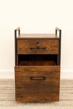 Office stand up desk, small office desk, file cabinet and spine support office chair must go