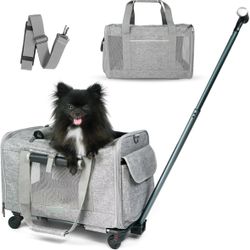 Pet Carrier With Wheels for Dogs Up To 15lbs – Airline Approved Dog Carrier - Rolling Pet Carrier w/ Removable Wheels & Washable Plush Mat – Cat Trave