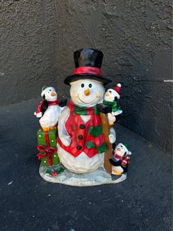 Snowman with Penguins Christmas Figurine