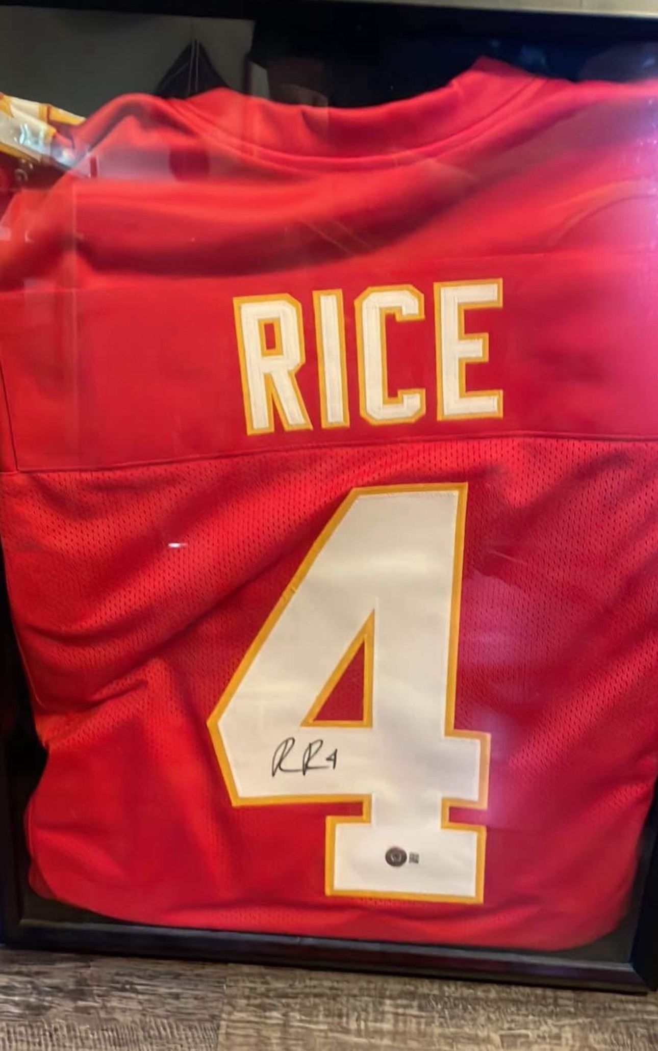 Signed Kansas City Chiefs Rasher Rice Jersey With Frame