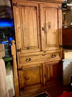 Solid pine wood rustic armoire storage