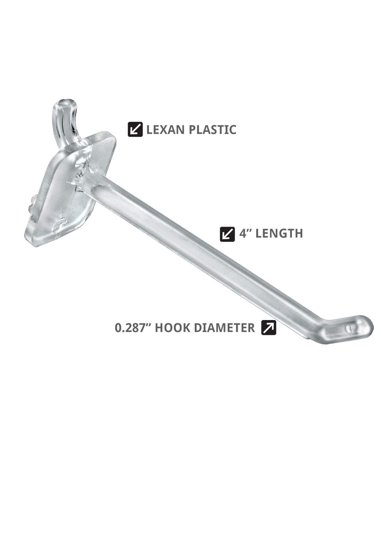 Azar Displays 800004-C Pack of 50 Clear Pegboard Hooks (Also Available in Black & White) - 4” Pegboard Hook Set (2” & 6” Pegboard J Hooks Also Availab