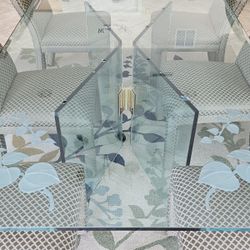 Italian Glass Table With Leaf Edged Corners With 6 Chairs 