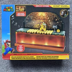 Super Mario Deluxe Bowser Battle Playset with Lights & Sounds 2.5" Action Figure