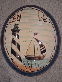 Vintage Ceramic Lighthouse and Sailboat Wall Decor Marine
