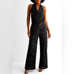 Express Black Sequin Formal Jumpsuit – New With Tags – Holiday / NYE Glam – Size Small 