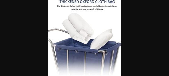400L Heavy Duty Rolling Commercial Laundry Cart - Stainless Steel, 440lb Load, Navy