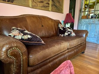 Brown Leather Sofa with Nailhead Trim
