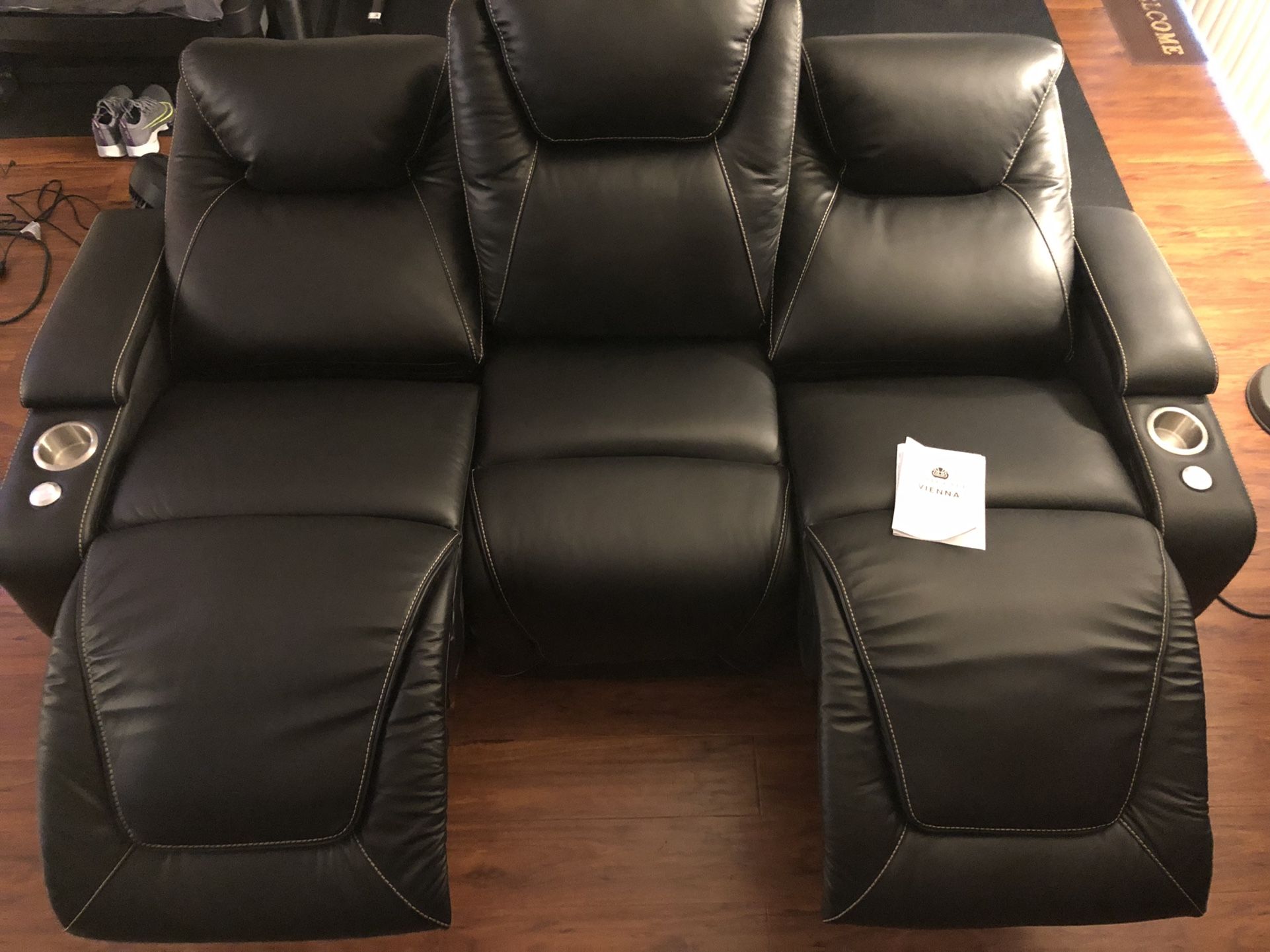 Seatcraft Vienna Home Theater Seating Leather Sofa Power Recline