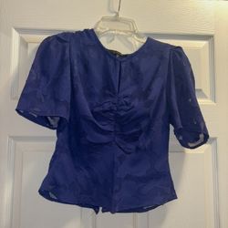 Women's Royal Blue Floral Short Sleeve Blouse Top