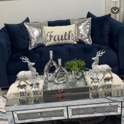 Sofa and so sofa small for two people and chair the color blue three pieces