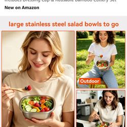 2 Pack Stainless Steel Salad Bowl with Lid, 56 oz Large Leakproof Salad Bowls