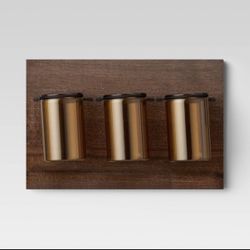 15" x 10" Medium Warm Wooden Plaque with Metal Mason Jars Brown - Threshold