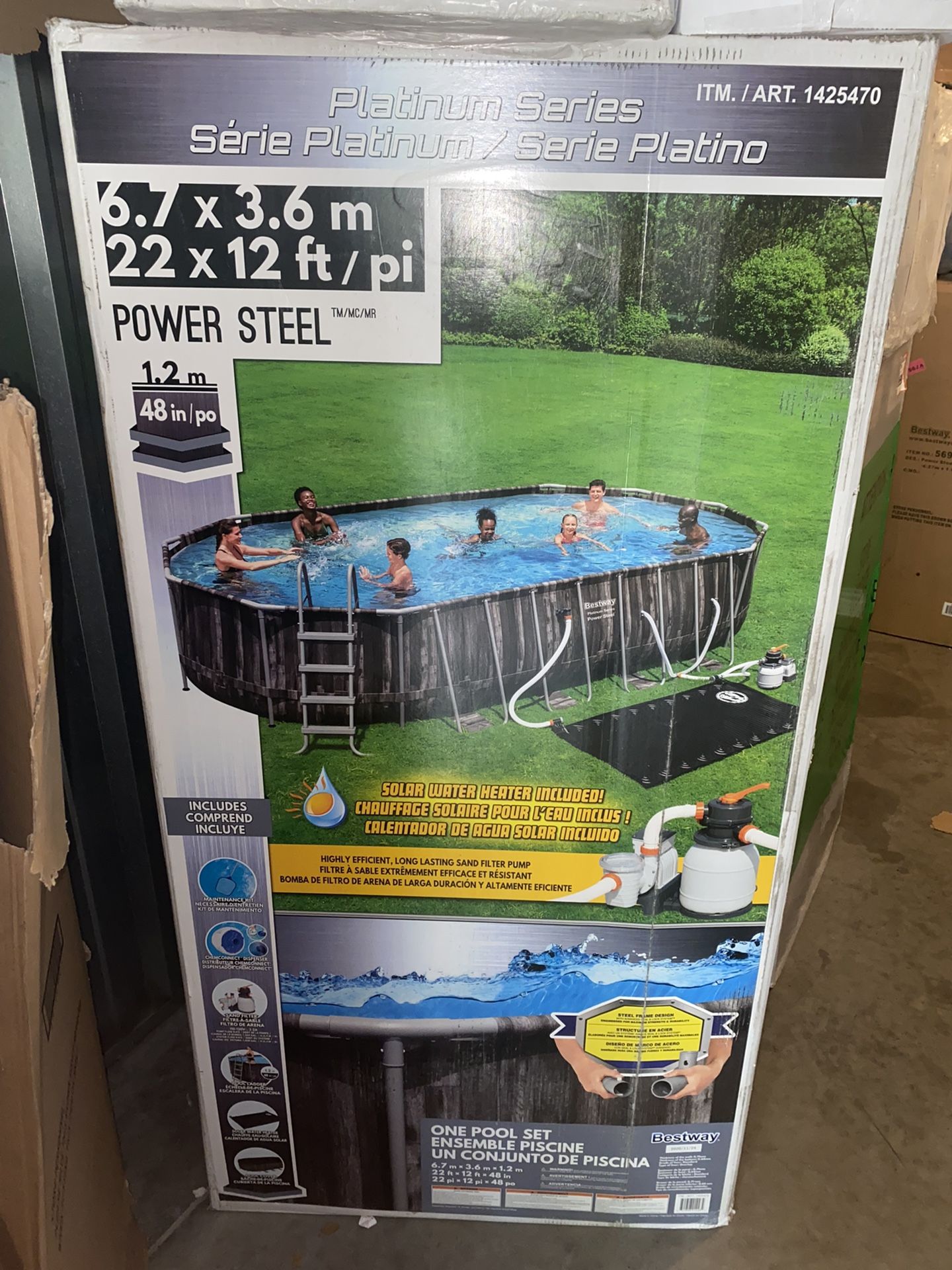 |NEW| Bestway Power Steel 22’ x 12’ x 48’’ Platinum Series Above Ground Oval Swimming Pool Set with Sand Pump + Solar Cover