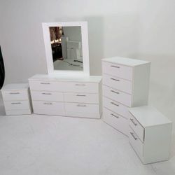 Dresser With Mirror, Chest And Two Nightstands 🌌 Comoda Con Espejo, Gavetero Y Dos Mesitas De Noche 🌌