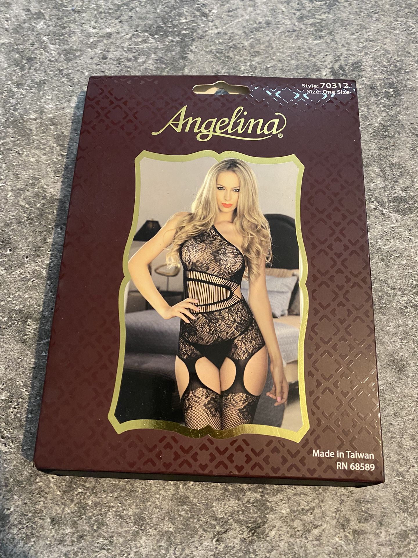 Angelina , One Shoulder Fishnet Dress, With Attached Harder & Stocking, New !