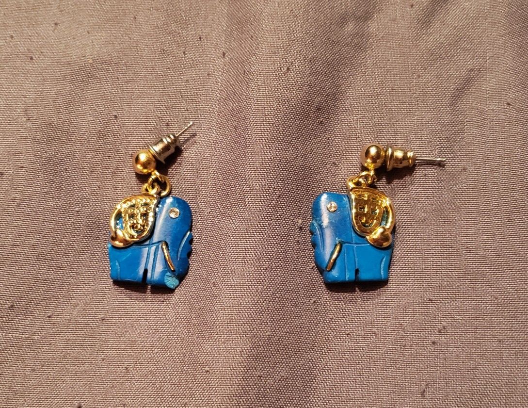 Vintage Blue Elephant Earrings