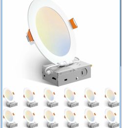 Amico 12-Pack 6-Inch Ultra-Thin Recessed Ceiling Lights, 5-CCT Selectable (2700K, 3000K, 3500K, 4000