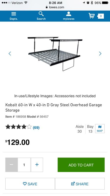 Kobalt Overhead garage storage rack