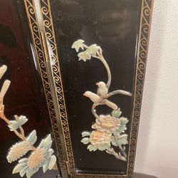  4 Panel Black Lacqcuere And Mother Of Pearls Table Top Separator