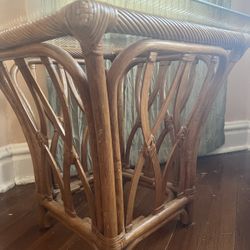 Two Rattan And glass end tables 