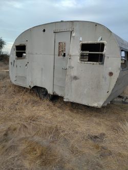 Old vintage aluminum trailer