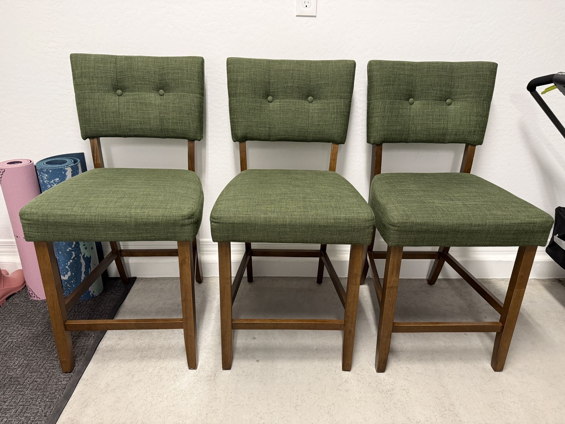 Bettie Walnut & Avocado Upholstered Counter Height Stools-set of 3