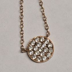 LA 925 Rose Gold Tone Sterling Silver Pavé Crystal Disc Pendant Necklace