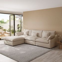Tan 4 pc feather cloud sectional sofa couch