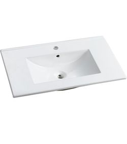 30Inch Ceramic Bathroom Vanity Sink Top, Single Bowl Basin Rectangular Drop-In Sink, White