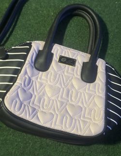 Betsey Johnson Love Quilted Crossbody Purse Black Pink