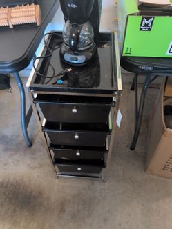 Black 4-Drawer Storage Cart with Glass Top