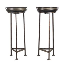 Pair of Large Patinated Bronze Olympic Torches Stands and Jardinieres Art Deco