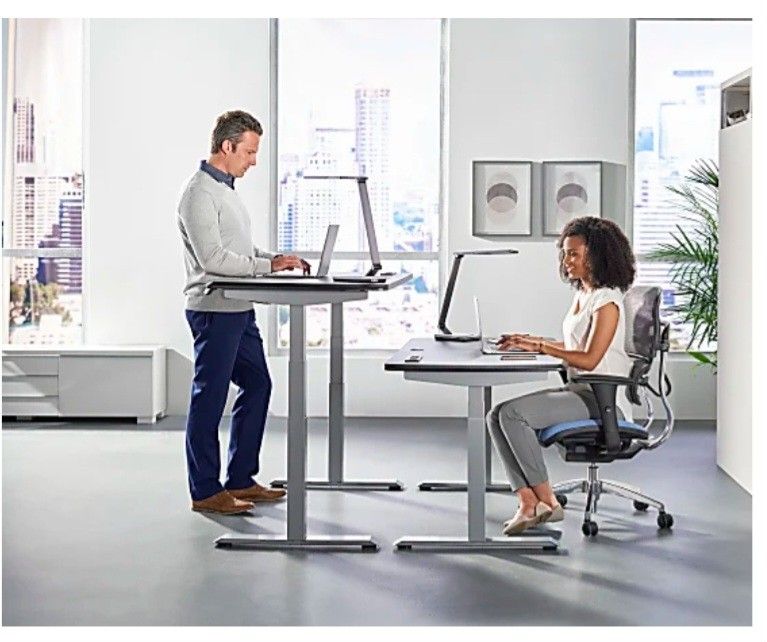 WorkPro® Electric 60"W Height-Adjustable Standing Desk with Wireless Charging, Black