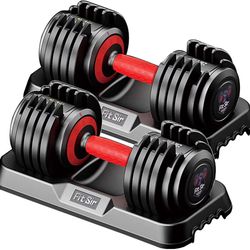 25/55LB Adjustable Dumbbell Set,10 in 1 Free Weights Dumbbell with Anti-Slip Texture Handle,1 Sec Speed Adjustment Men/Women Gym and Home Strength Tra
