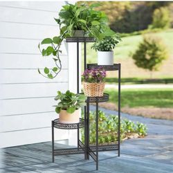3/4 Tier Metal Plant Stand Indoor Black Tall Flower Pot Holder Display Rack Foldable