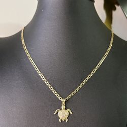 Cadena de Oro 10k  Corte Brillo con Dije de Tortuga