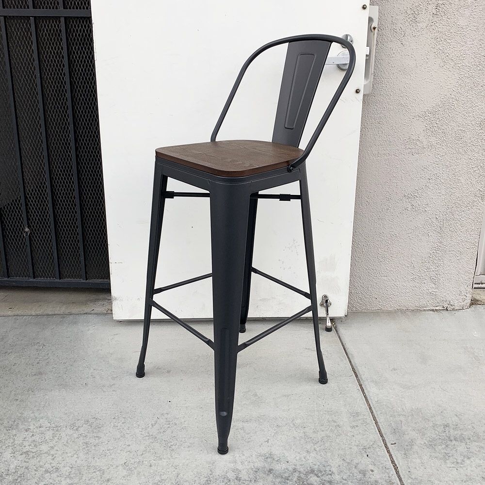 New in Box $30 (Black) Metal Wooden Bar Stools w/ Backrest 30” Seat Height, for Kitchen Counter Top Barstool