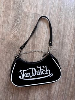 Von Dutch Rhinestone Velvet Shoulder Bag