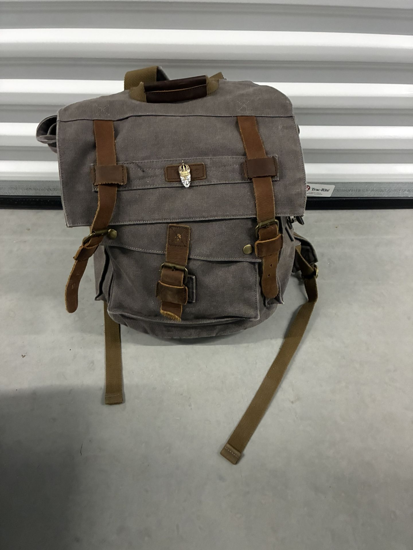 Canvas Grey & Leather Backpack