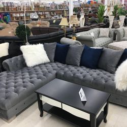 Royal Gray Velvet RAF Sectional / couch 