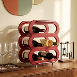 Authentic Swing Design Italy Red Leather & Chrome Wine Rack – Vintage MCM 6-Bottle