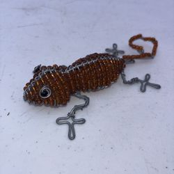 Gecko Figurine Sculpture Glass Beads & Metal .