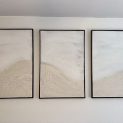 “Flowing sands” Large Textured Abstract Wall Art – Neutral Minimalist Paintings (Set)