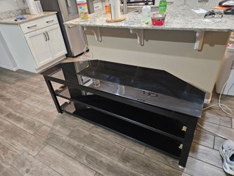 Black Glass and Metal TV Stand