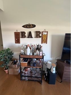 Industrial 3-Tier Bar Cart / Wine Rack on Wheels