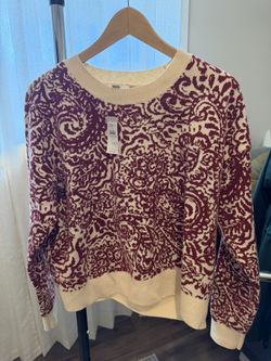 LOFT Outlet Women’s Sweater – Size Medium – Burgundy & Cream Pattern – NEW