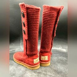 UGG Cardy Red Winter Knit Sweater Sock Boots Cozy Comfort Women 7